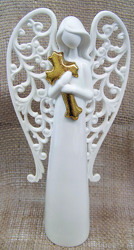 Porcelain Angel holding Cross from Clark Flower and Gift Shop in Clark, SD