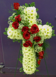 Cross of Daisies with Red Rose Cascade from Clark Flower and Gift Shop in Clark, SD