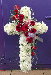 White Cross with Red Roses & Orchids from Clark Flower and Gift Shop in Clark, SD