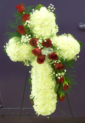 Cross of White Carnations with Red Rose Cascade from Clark Flower and Gift Shop in Clark, SD