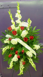 Standing Spray of Red Roses & White Blooms from Clark Flower and Gift Shop in Clark, SD