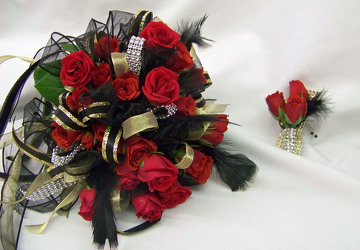 Red Spray Roses with Black, Gold & Silver Accents from Clark Flower and Gift Shop in Clark, SD