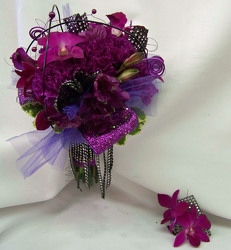Purple Bouquet & Matching Boutineer from Clark Flower and Gift Shop in Clark, SD