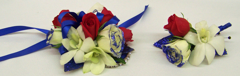 Red White & Blue Wrist Corsage & Boutineer from Clark Flower and Gift Shop in Clark, SD