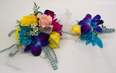Bright Mix of Blooms Wrist Corsage & Boutineer from Clark Flower and Gift Shop in Clark, SD
