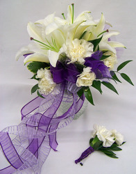 White with Purple Ribbon Accents Bouquet from Clark Flower and Gift Shop in Clark, SD