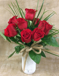 Dozen Red Roses in Mason Jar from Clark Flower and Gift Shop in Clark, SD