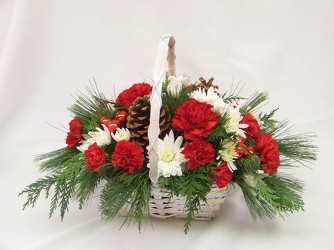 Basket Centerpiece for Christmas Wedding from Clark Flower and Gift Shop in Clark, SD