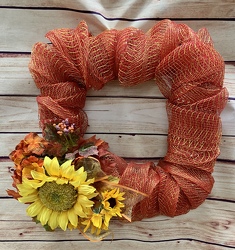 Orange Mesh Square Fall Wreath from Clark Flower and Gift Shop in Clark, SD