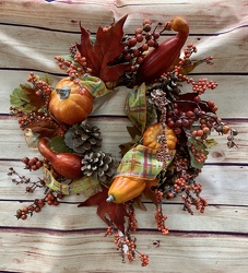 Fall Wreath with Faux Pumpkins from Clark Flower and Gift Shop in Clark, SD