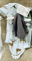 Little Reindeer Cotton Bodysuit and Knit Hat Set from Clark Flower and Gift Shop in Clark, SD