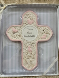Bless This Godchild Cross Pink from Clark Flower and Gift Shop in Clark, SD