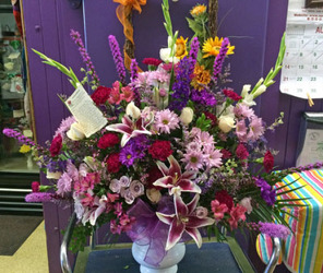 Sympathy Bouquet in Purple & White from Clark Flower and Gift Shop in Clark, SD