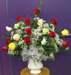 Red, Yellow, & White Roses Traditional Bouquet from Clark Flower and Gift Shop in Clark, SD