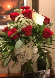 Dozen Red Roses & Queen Anne's Lace from Clark Flower and Gift Shop in Clark, SD