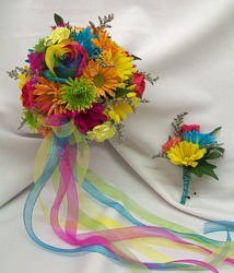 Rainbow of Colors Bouquet & Boutineer from Clark Flower and Gift Shop in Clark, SD