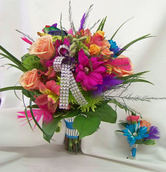 Bright Mix of Blooms Bouquet & Boutineer from Clark Flower and Gift Shop in Clark, SD