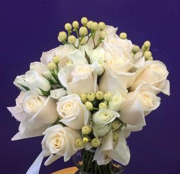 Brides Bouquet of White Roses & Hypericum from Clark Flower and Gift Shop in Clark, SD