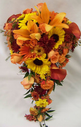 Bridal Cascade Bouquet in Fall Colors from Clark Flower and Gift Shop in Clark, SD